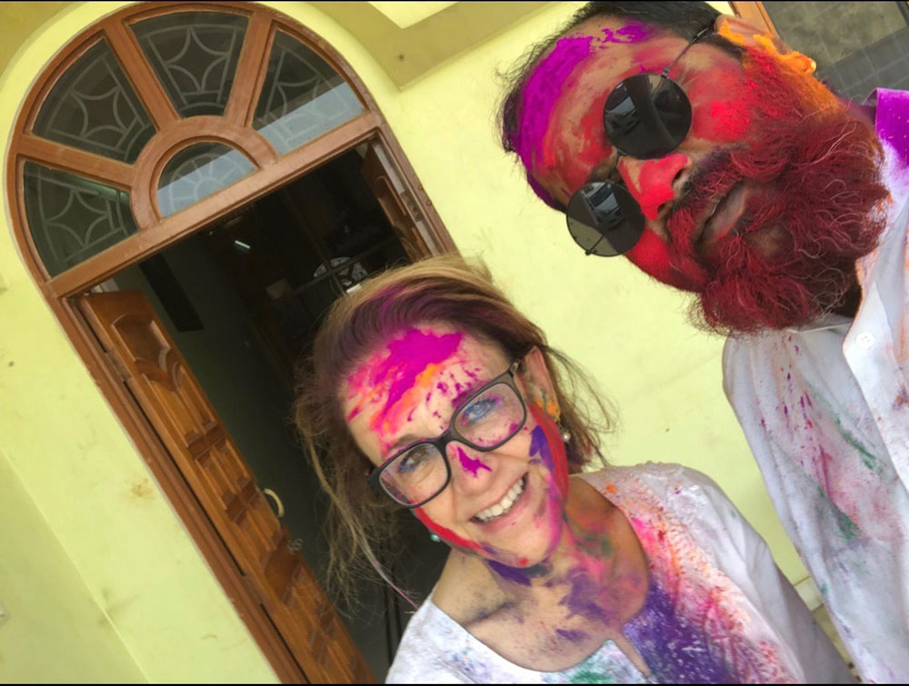 Holi festival - Prachi and Vikram covered in colored pigment